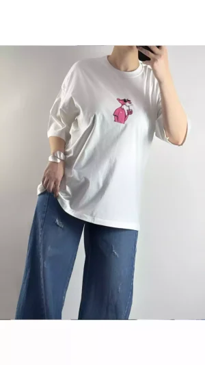 تیشرت باکسی پلنگ صورتی زنانه ۲۰۰۷۸