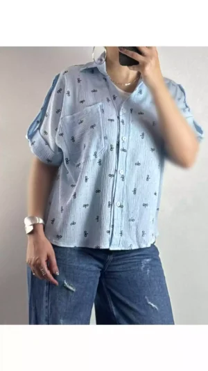 شومیز جیبدار الو نگینی زنانه ۸۰۰۷۷