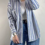 شومیز راه راه لینن آبی زنانه ۷۵۵۶۵