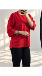 تیشرت باکسی بغل چاک زنانه 530078 - تصویر 2