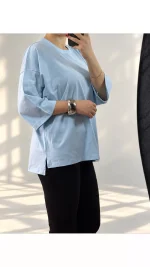 تیشرت باکسی بغل چاک زنانه 530078 - تصویر 5