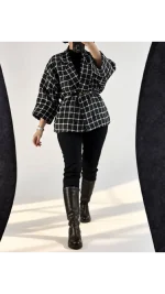 کت باکسی چهارخونه زنانه 88657 - تصویر 10