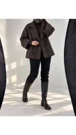 کت باکسی چهارخونه زنانه 88657 - تصویر 9
