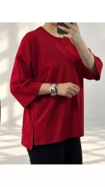 تیشرت باکسی بغل چاک زنانه 530078 - تصویر 3